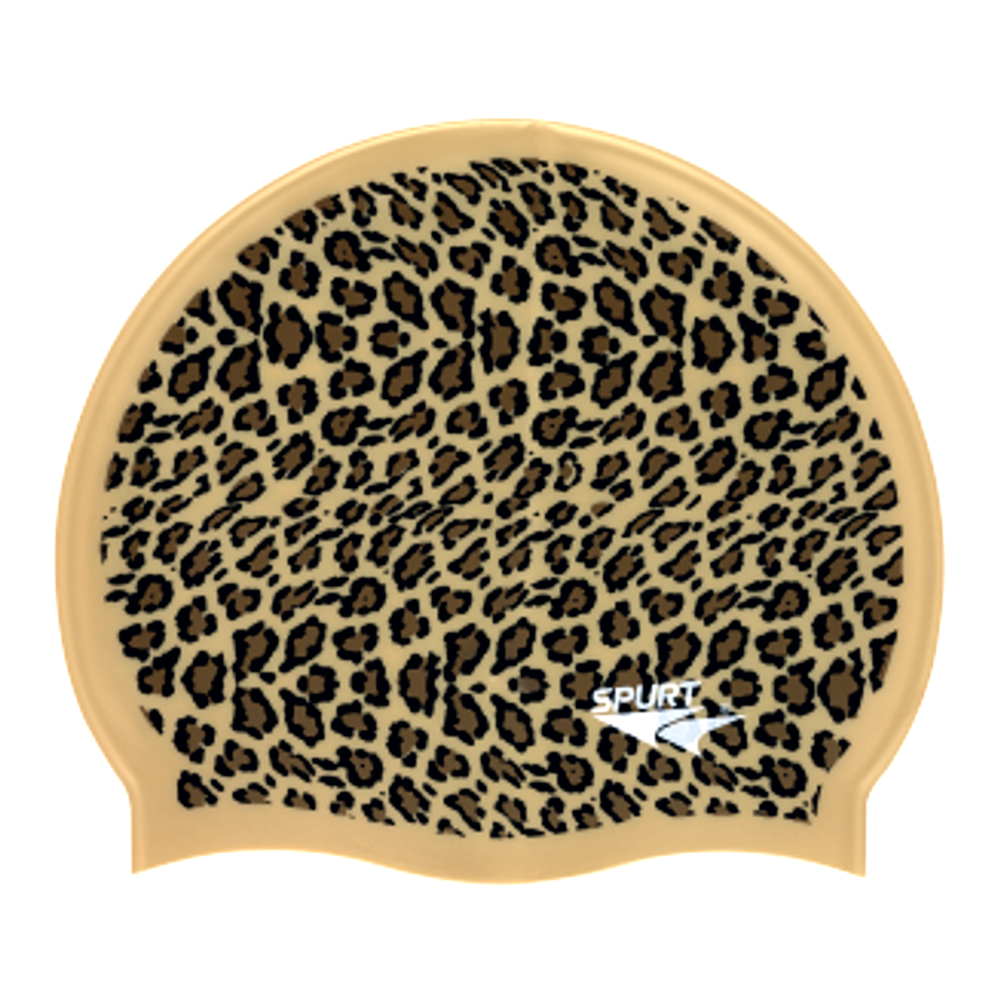 Leopard Print Old on SD15 Light Gold Spurt Silicone Swim Cap