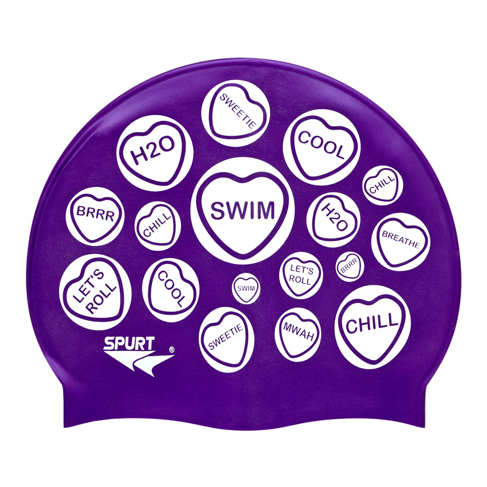 Love Heart Sweets on SH73 Royal Purple Spurt Silicone Swim Cap