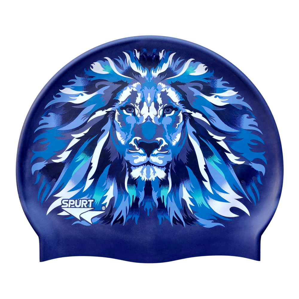 Lion with Shaded Mane in Cool Colour on SD16 Metallic Navy Spurt Silicone Swim Cap