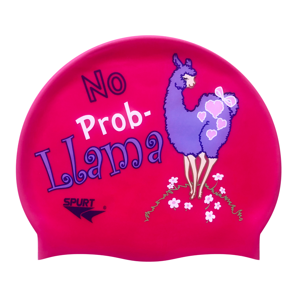 Llama and No Prob-Llama on F204 Dark Cerise Spurt Silicone Swim Cap