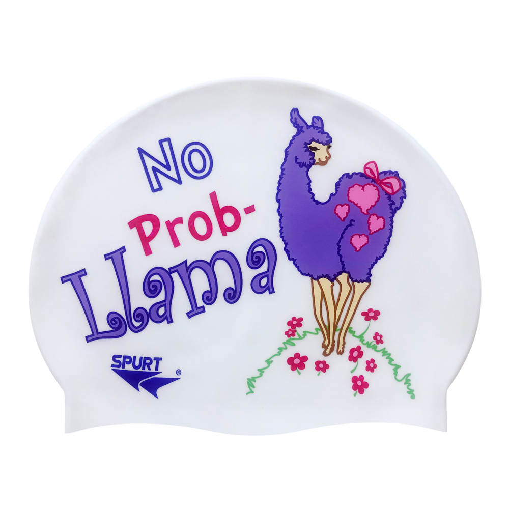 Llama and No Prob-Llama on Ignite White Spurt Silicone Swim Cap