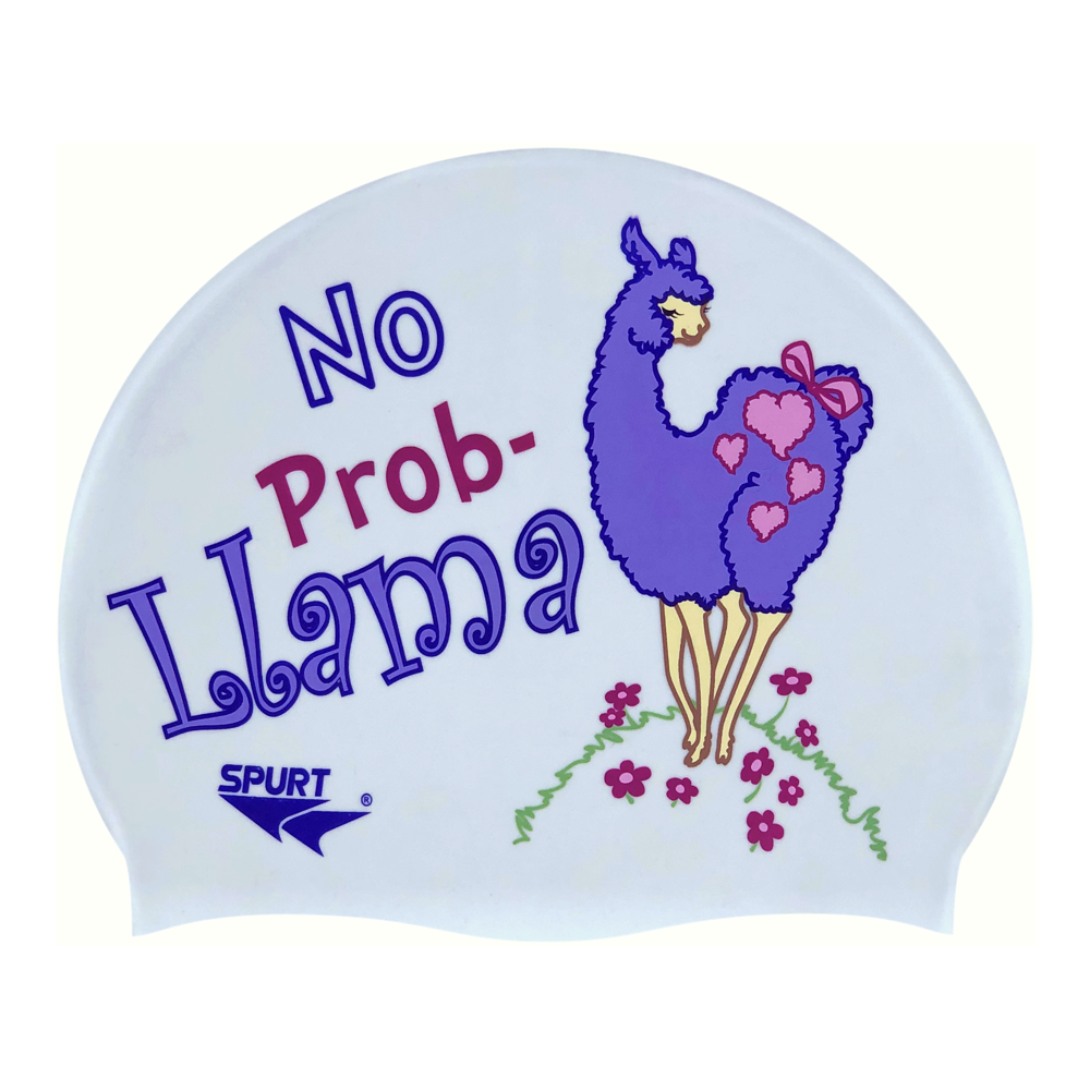 Llama and No Prob-Llama on G101 Pale Blue Spurt Silicone Swim Cap