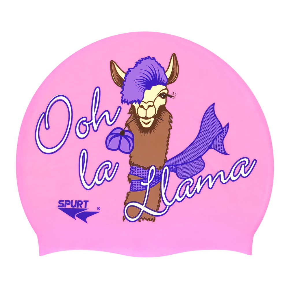 Llama and Ooh-la Llama on F239 Light Pink Spurt Silicone Swim Cap