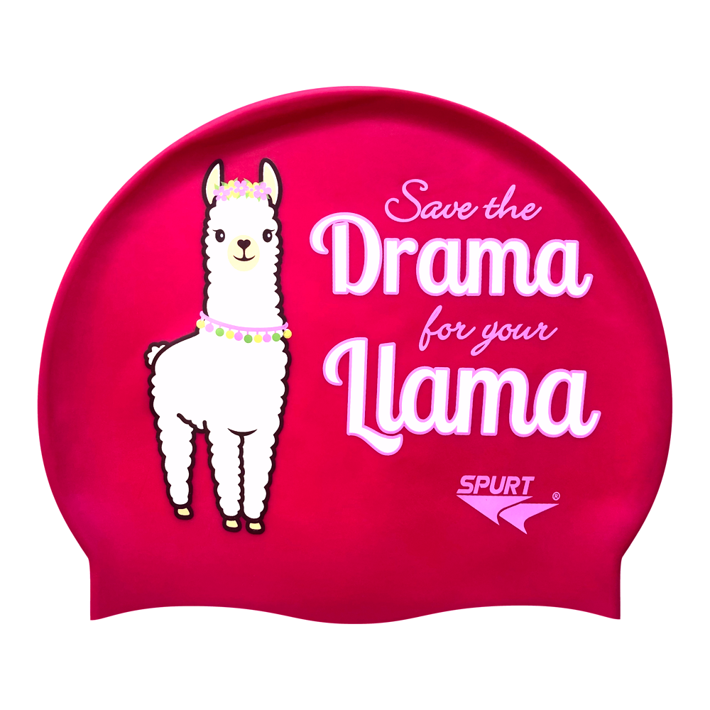 Llama and Save the Drama on F204 Dark Cerise Spurt Silicone Swim Cap