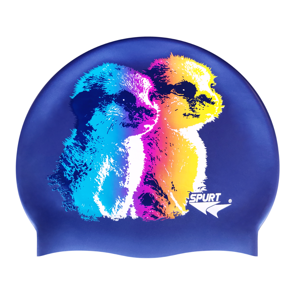 Baby Meerkats in Blending Colours on SD16 Metallic Navy Spurt Silicone Swim Cap