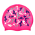 Repeated Mermaids in White, Silver and Purple on SC16 Neon Pink Spurt Silicone Swim Cap