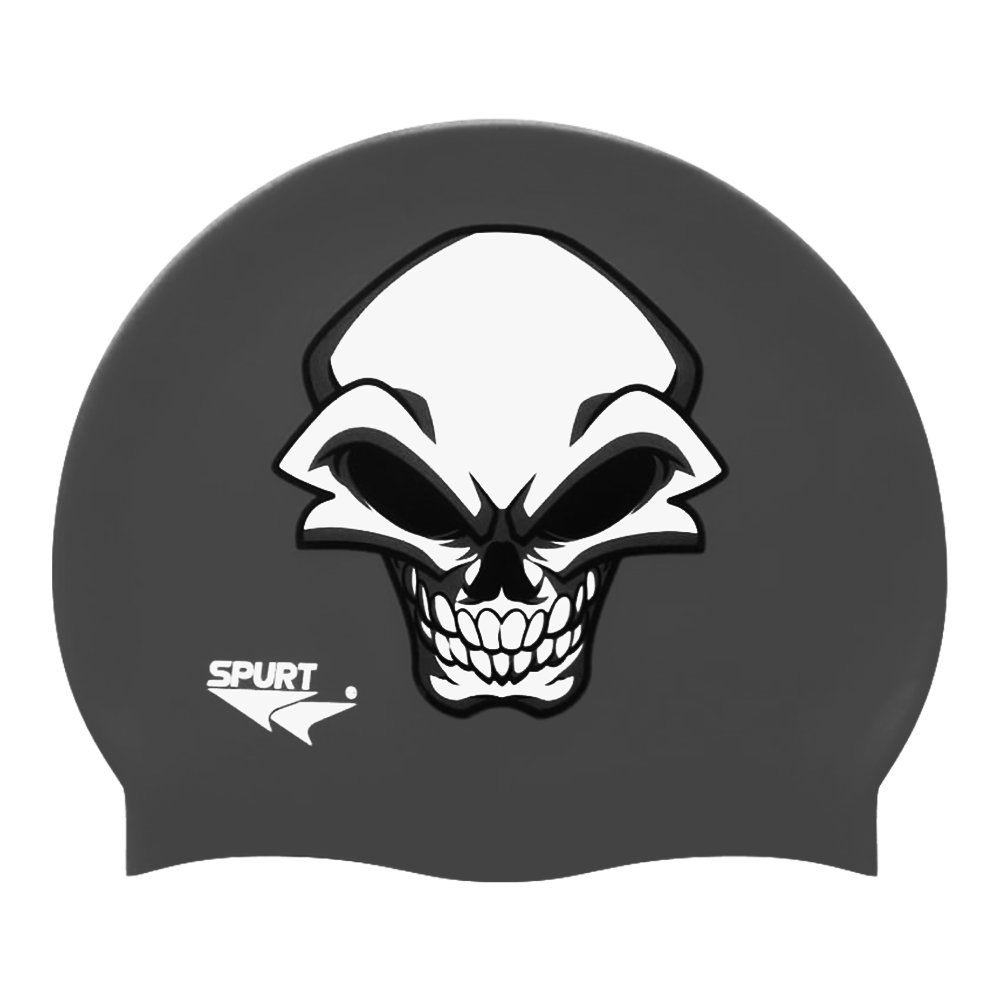 Mean Shaded Skull on F210 Dark Grey Spurt Silicone Swim Cap
