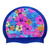 Pastel Tropical Flowers on SE25 Dark Blue Spurt Silicone Swim Cap