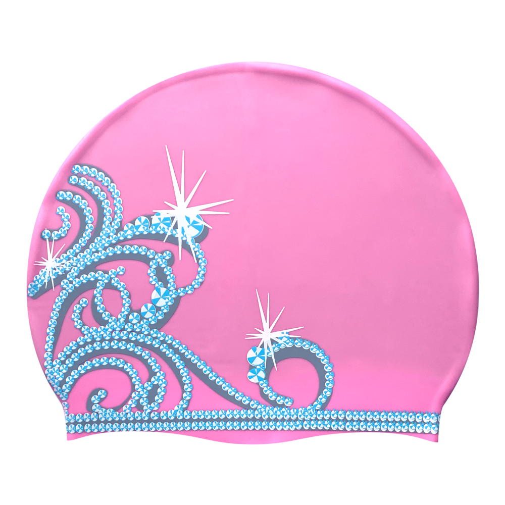 Princess Tiara on F239 Light Pink Spurt Silicone Swim Cap