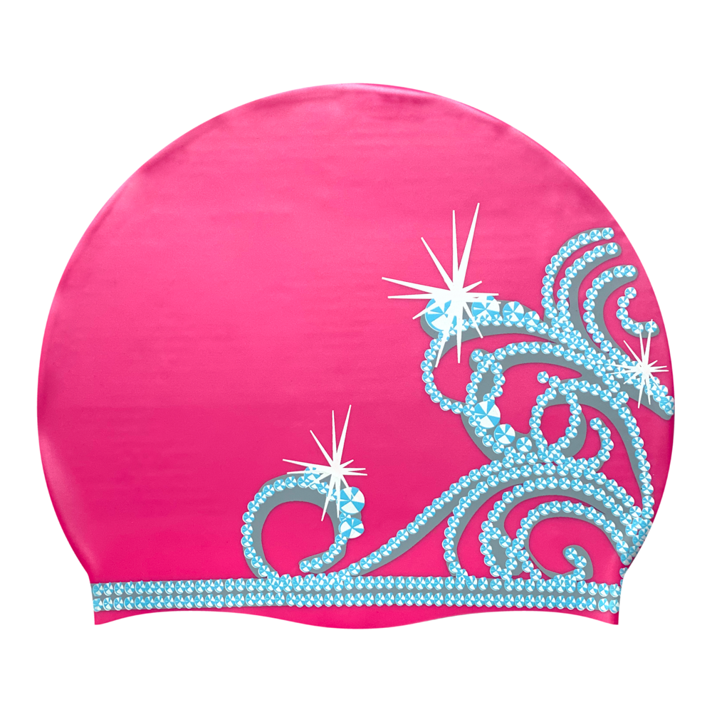 Princess Tiara on SC16 Neon Pink Spurt Silicone Swim Cap