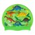 Scattered Dinosaurs and Footprints on F233 Neon Green Junior Spurt Silicone Swim Cap