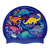 Scattered Dinosaurs and Footprints on SD16 Metallic Navy Junior Spurt Silicone Swim Cap