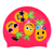 Scattered Fun Pineapple Faces on F215 Bright Pink Spurt Silicone Swim Cap