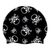 Skull and Crossbones in White on SB14 Metallic Black Spurt Silicone Swim Cap