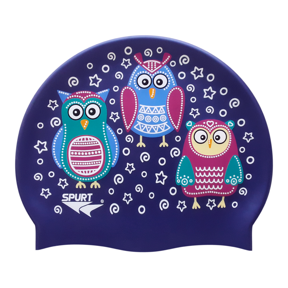 Scattered Owls on SD16 Metallic Navy Spurt Silicone Swim Cap