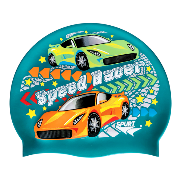 Speed Racer Cars and Track Comic Theme on SH82 Teal Spurt Silicone Swi ...