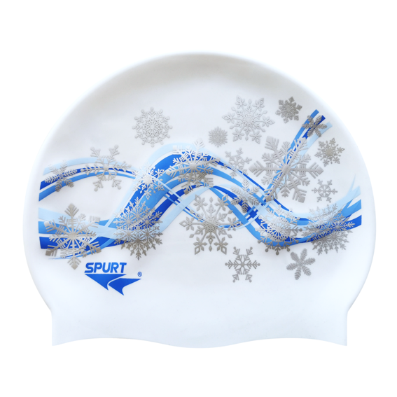 Swirling Wind with Snowflakes on F211 Cool White Spurt Silicone Swim Cap