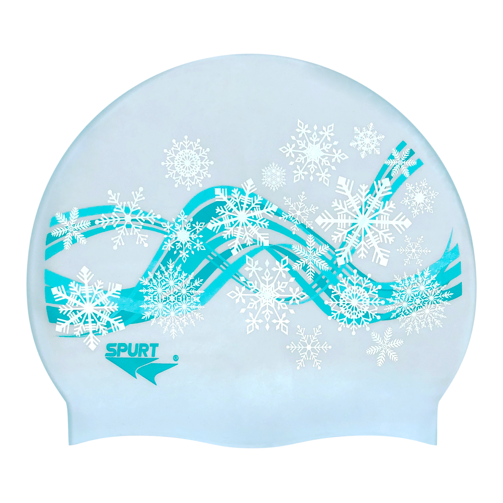 Swirling Wind with Snowflakes on G101 Pale Blue Spurt Silicone Swim Cap