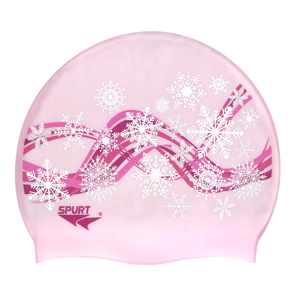 Swirling Wind with Snowflakes on G104 Pale Pink Spurt Silicone Swim Cap