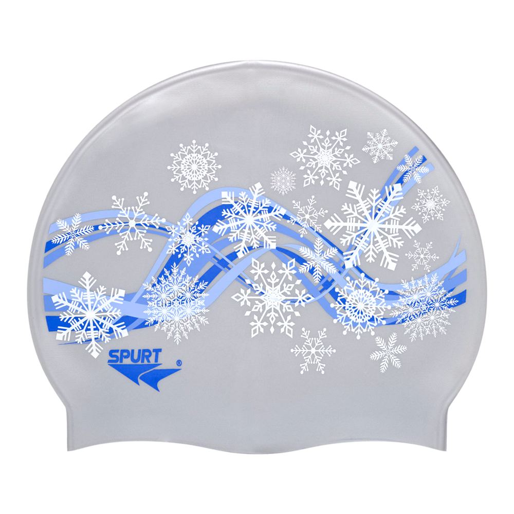 Swirling Wind with Snowflakes on SD11 Silver Spurt Silicone Swim Cap