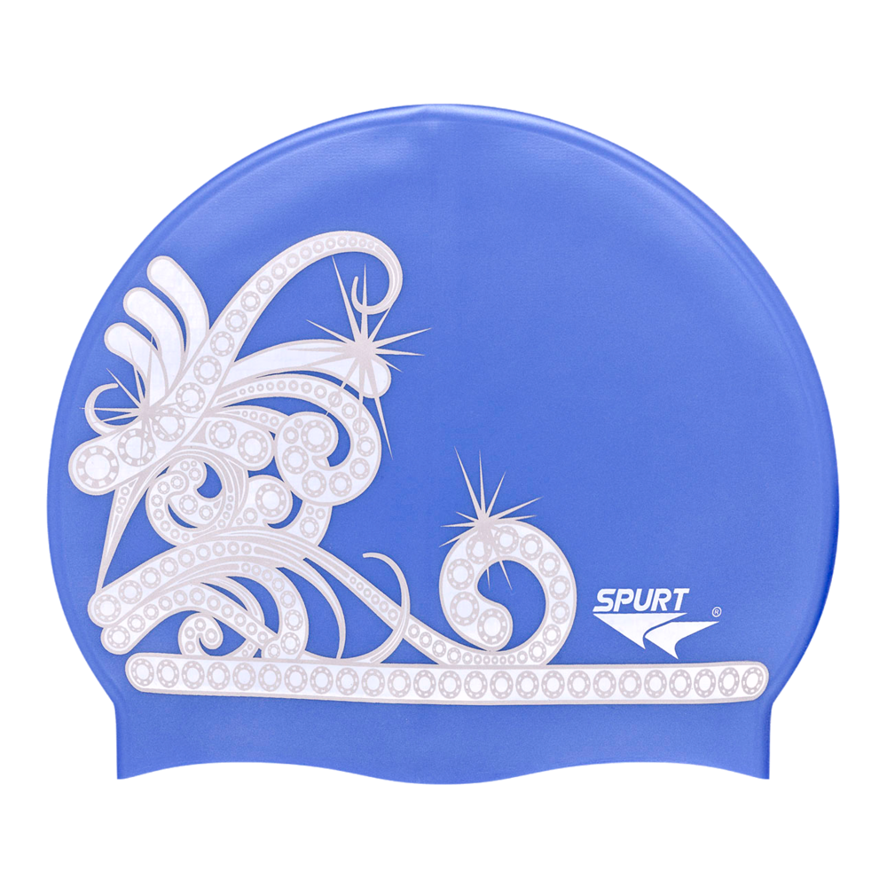 Tiara on SB12 Lavender Blue Spurt Silicone Swim Cap