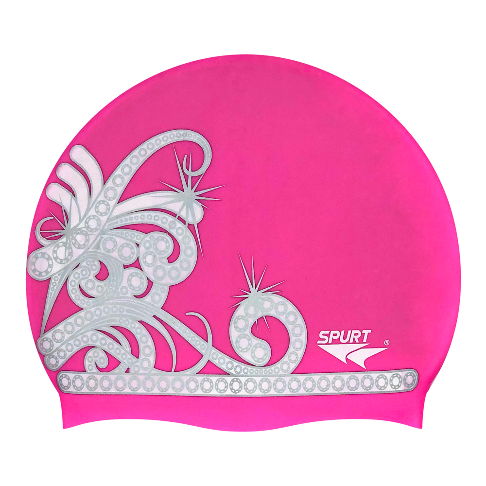 Tiara on SC16 Neon Pink Spurt Silicone Swim Cap