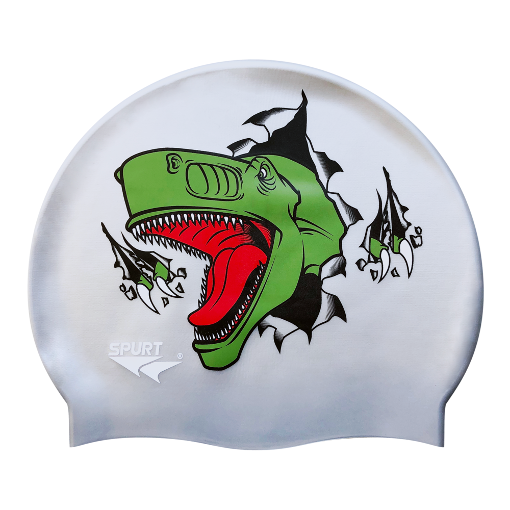 T-Rex Ripping Through Cap on SD11 Silver Spurt Silicone Swim Cap