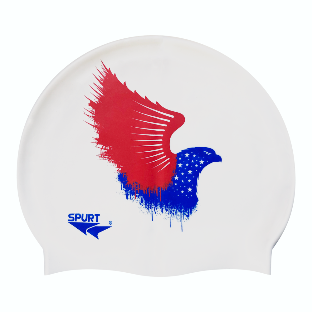 USA Flag Painted Eagle on F212 Warm White Spurt Silicone Swim Cap