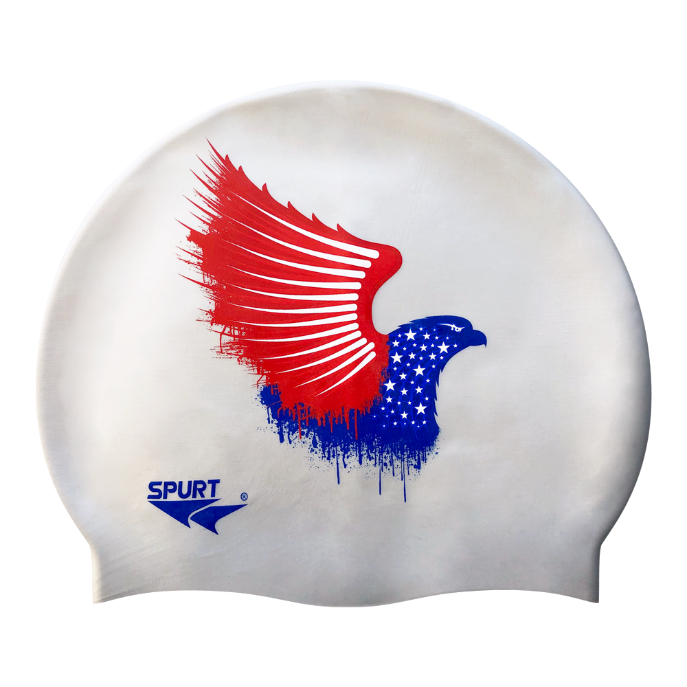 USA Flag Painted Eagle on SD11 Silver Spurt Silicone Swim Cap