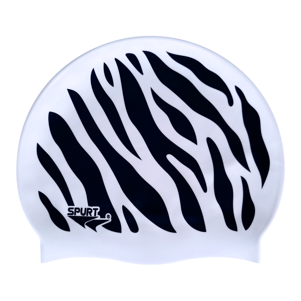 Zebra Stripes on F211 Cool White Spurt Silicone Swim Cap