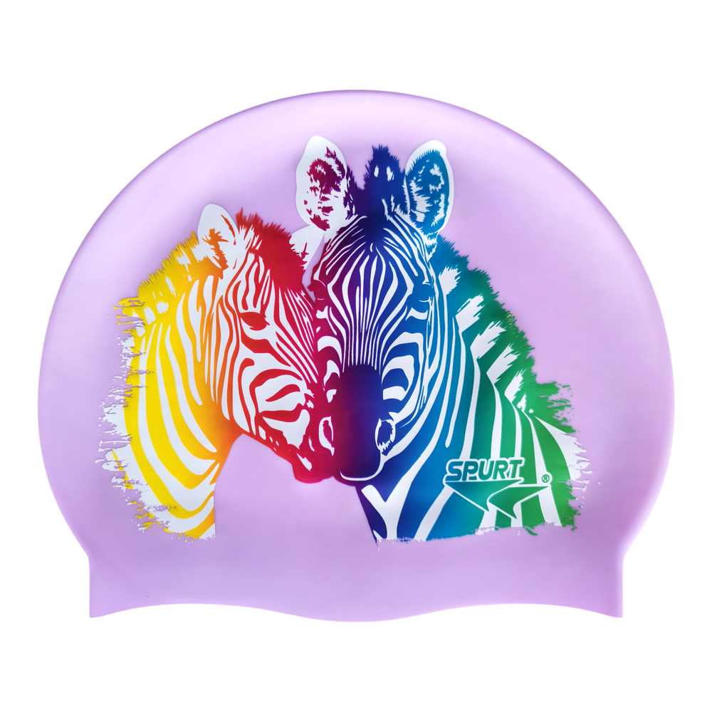 Zebra Faces in Blending Colours on F240 Pale Violet Spurt Silicone Swim Cap