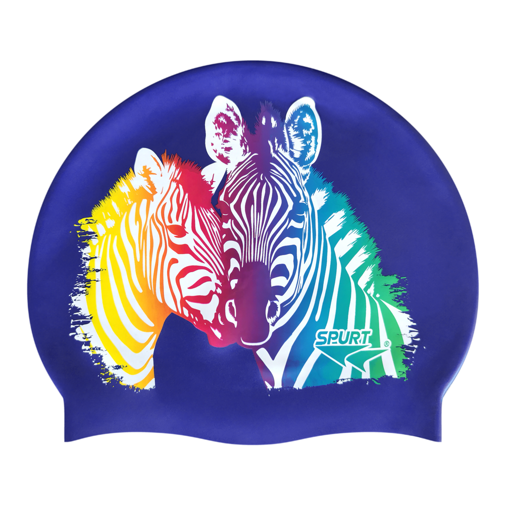 Zebra Faces in Blending Colours on SD16 Metallic Navy Spurt Silicone Swim Cap