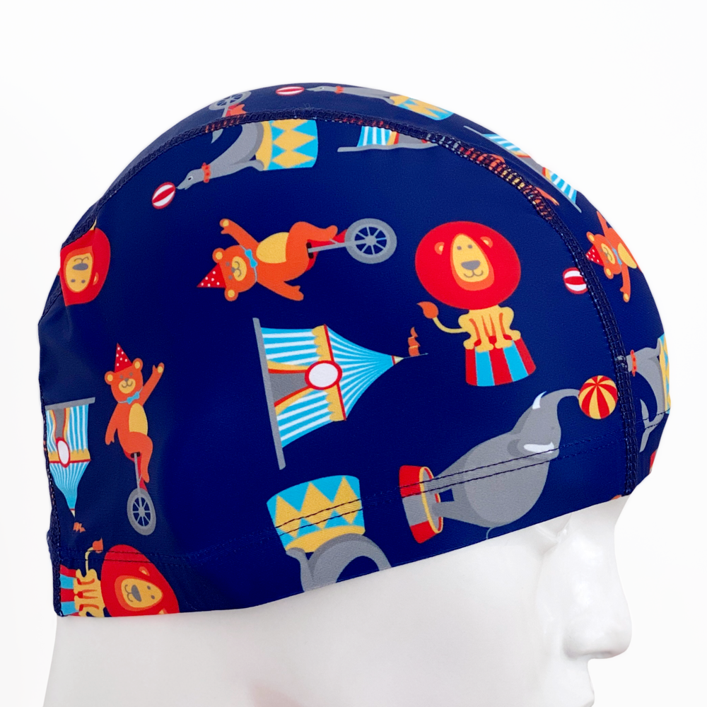 Lycra Fantasy Lycra Swim Cap Size Small in Circus Theme on Navy