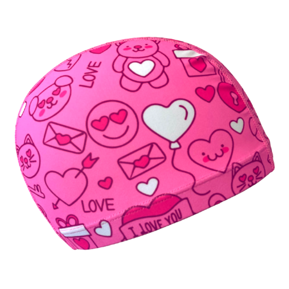Lycra Fantasy Lycra Swim Cap Size Small in Love Struck Emojis on Pink