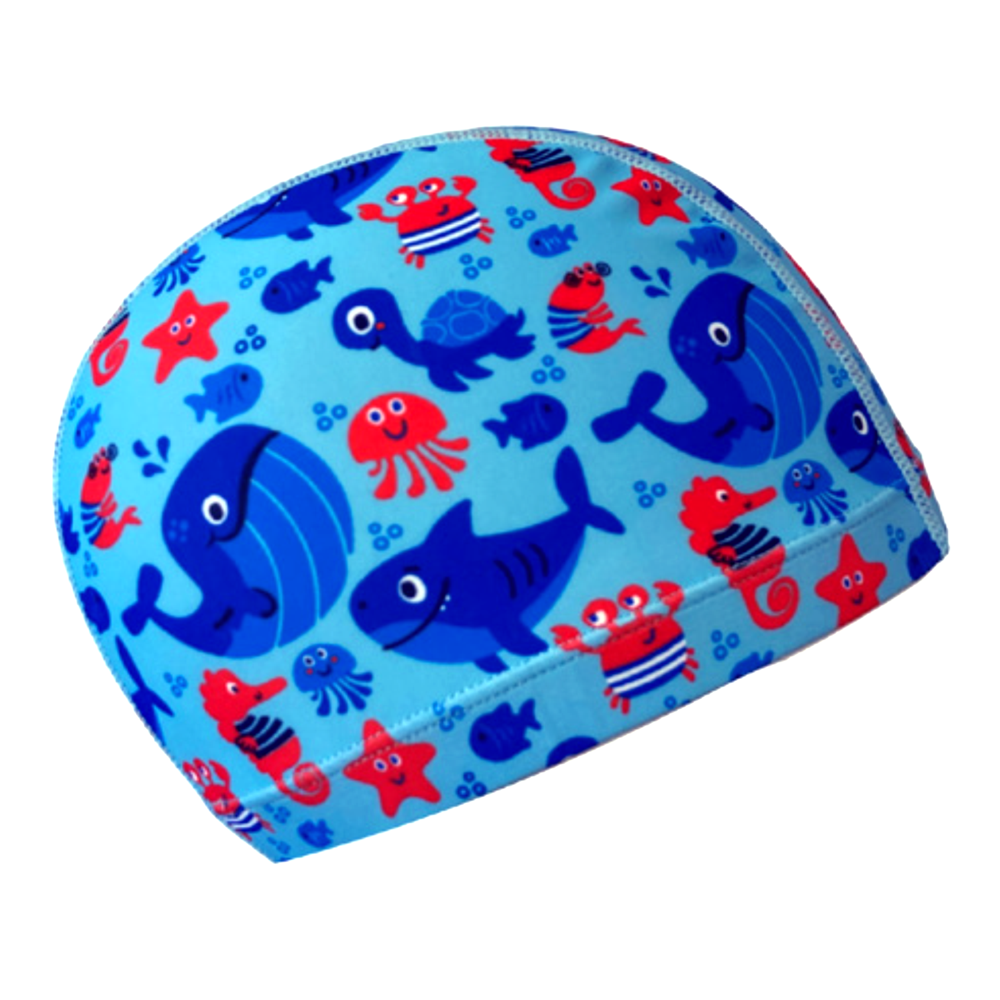 Lycra Fantasy Lycra Swim Cap Size Small in Cute Sea Theme on Light Blue