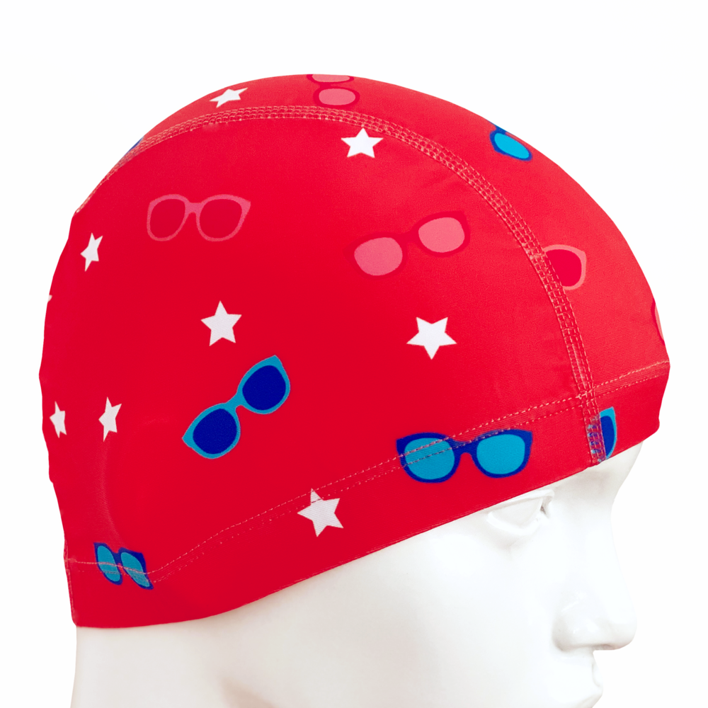 Lycra Fantasy Lycra Swim Cap Size Small in Sunglasses and Stars on Orange
