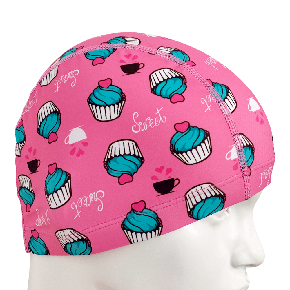 Lycra Fantasy Lycra Swim Cap Size Small in Sweet and Cupcakes on Pink