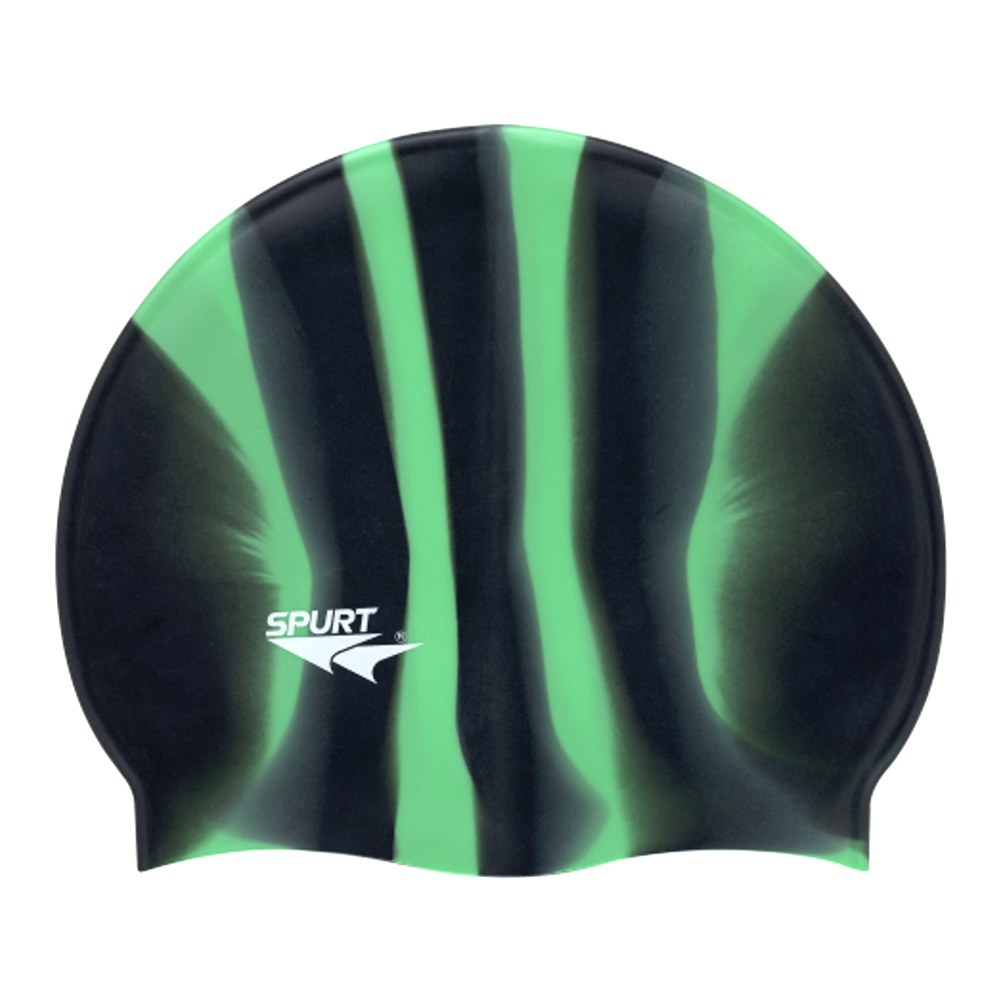 Spurt Multi-Colour Plain MI109 Black and Bright Green Vertical Stripes Silicone Swim Cap