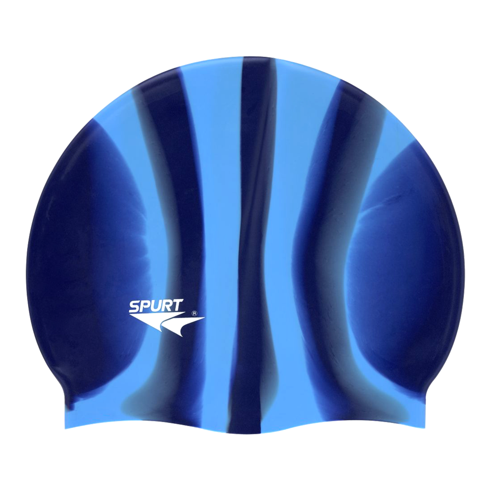Spurt Multi-Colour Plain MI115 Navy and Light Blue Vertical Stripes Silicone Swim Cap