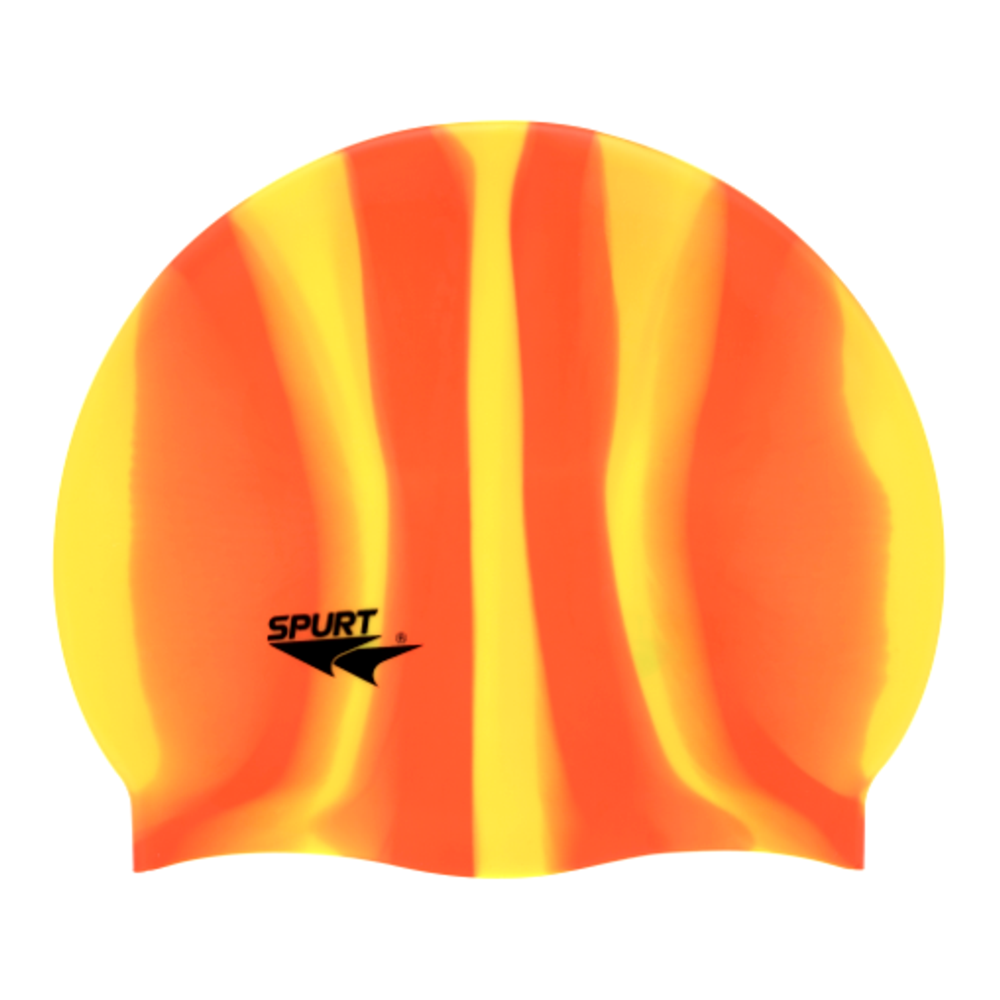 Spurt Multi-Colour Plain MI125 Yellow and Orange Vertical Stripes Silicone Swim Cap