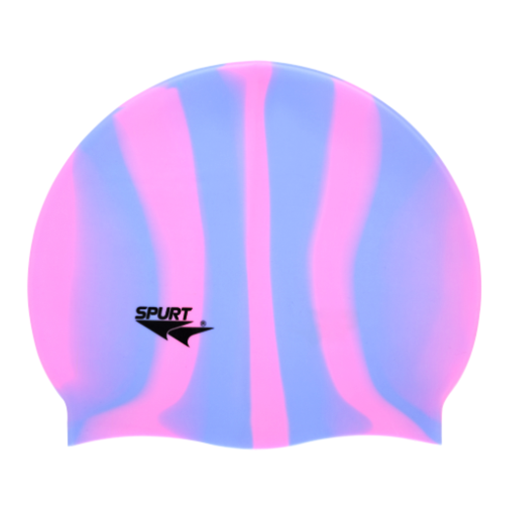 Spurt Multi-Colour Plain MI126 Light Pink and Light Blue Vertical Stripes Silicone Swim Cap