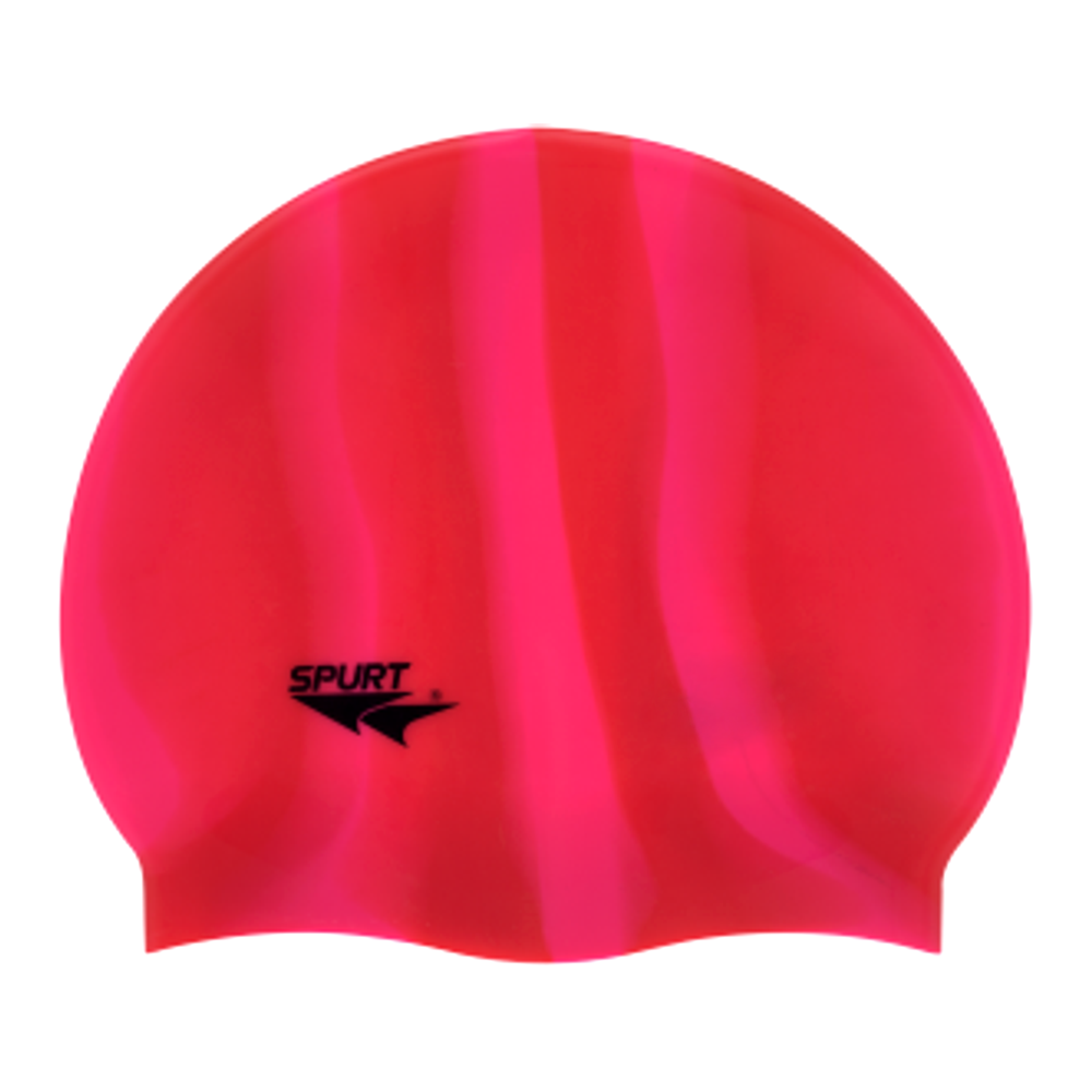 Spurt Multi-Colour Plain MI132 Pink and Red Vertical Stripes Silicone Swim Cap
