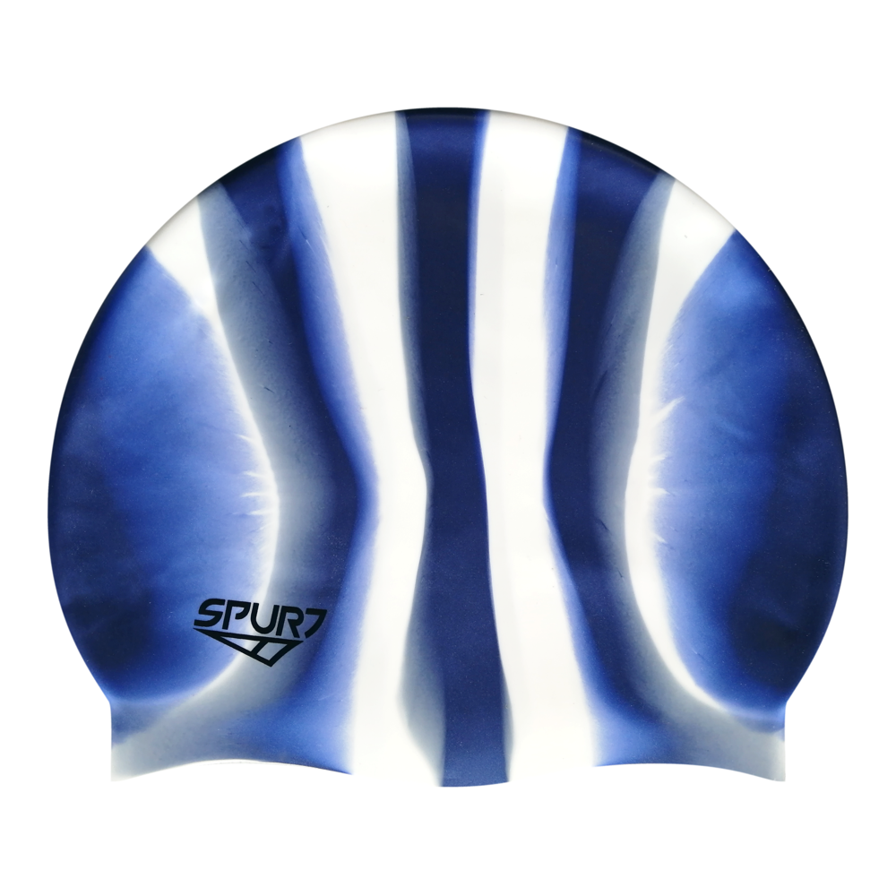 Spurt Multi-Colour Plain MI138 Navy and White Vertical Stripes Silicone Swim Cap