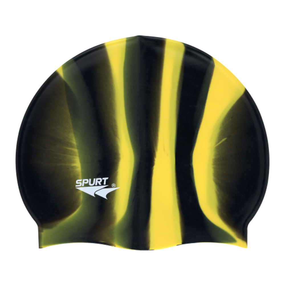 Spurt Multi-Colour Plain MI140 Yellow and Black Vertical Stripes Silicone Swim Cap