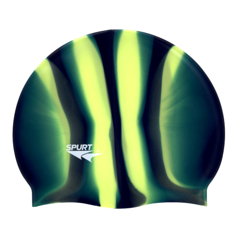Spurt Multi-Colour Plain MI141 Light Green and Black Vertical Stripes Silicone Swim Cap