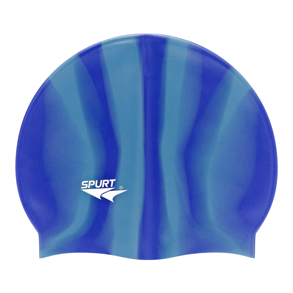 Spurt Multi-Colour Plain MI142 Dark Blue and Turquoise Green Vertical Stripes Silicone Swim Cap