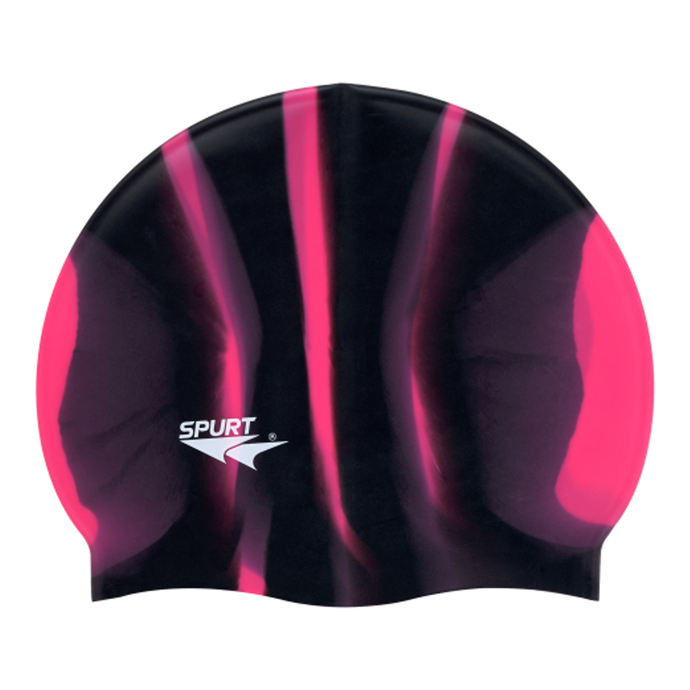 Spurt Multi-Colour Plain MI145 Neon Pink and Black Vertical Stripes Silicone Swim Cap