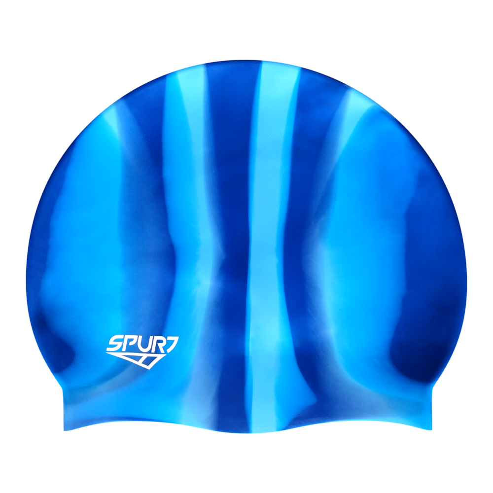 Spurt Multi-Colour Plain MI1 Dark Blue and Light Blue Vertical Stripes Silicone Swim Cap