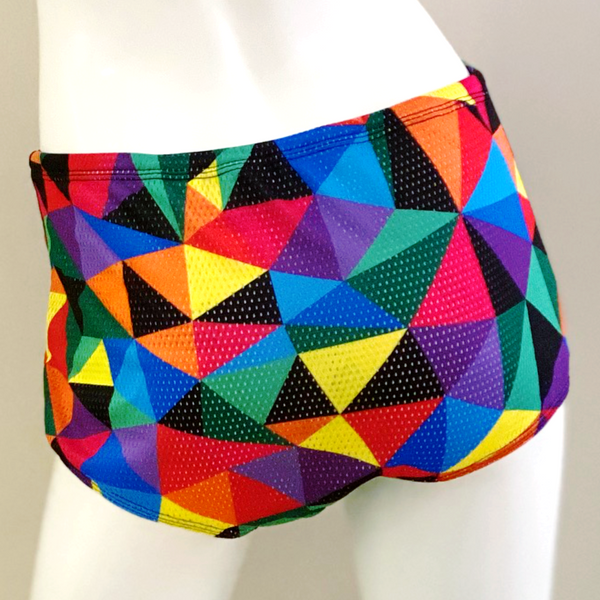 Splitz Drag Suit Unisex Swim Shorts in Bright Multi-Colour Triangles ...