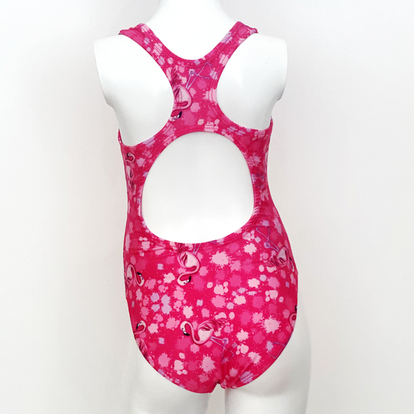 Kikx Extra Life Thin Strap Swimsuit in Full Print Flamingos in